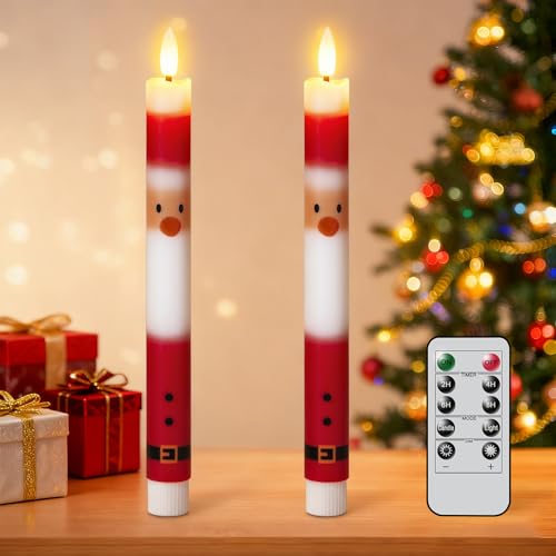 Santa Flameless Taper Candles with Remote Timer - Christmas Decorations - 3 Santa Variations