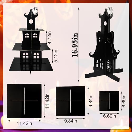 Halloween Castle Cupcake Stand 3-Tier Black Dessert Tower for Parties