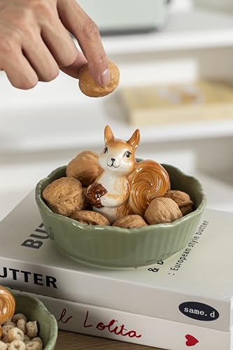 Cute Green Squirrel Ceramic Candy Bowl - Animal Snack Dish for Kitchen Decor