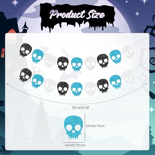 Blue Skull Garland for Halloween Party Decorations Gothic Birthday Banner - 2PCS