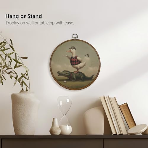 Whimsical Golf Duck Wall Art Decor - Round Canvas Frame for Boys & Kids Rooms