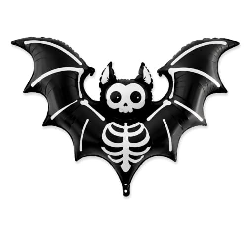 59 Inch Skeleton Bat Foil Balloon - Large Black Halloween Mylar Decor