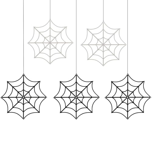 Halloween Hanging Spider Web Decorations - Fake Cobweb Ornaments for Indoor Outdoor Use - Pack of 12