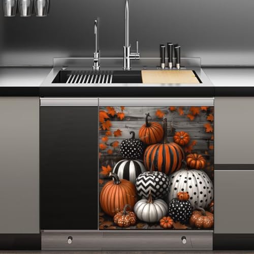 Fall Pumpkins Magnetic Dishwasher Cover with Leaves - Farmhouse Kitchen Decor, Variation 0801fallsticker1-3