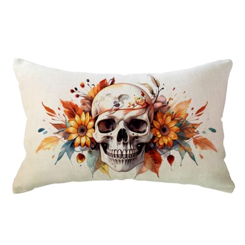 Halloween Skull Pillow Cover 12x20 Floral Skeleton Fall Home Decor