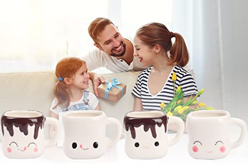 White Marshmallow Mug Set of 4 with Handle - Cute Ceramic Drinkware for Kids & Adults, 6oz