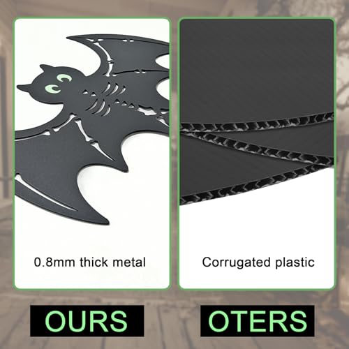 Outdoor Halloween Metal Bat Decorations Set with Glowing Eyes - 3 Pack
