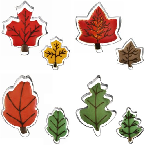 Leaf Shaped Cookie Cutter Set - Stainless Steel Autumn Baking Tools, 8 Pieces