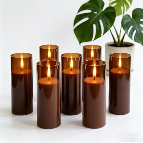 6-Pack Flameless LED Candles with Remote & Timer - Brown Acrylic, 2x6 Inches
