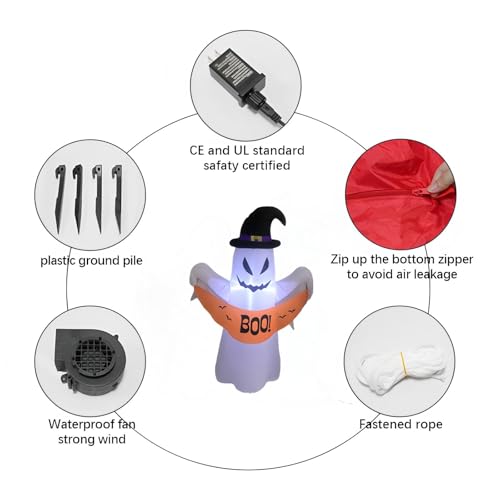 4FT Halloween Inflatable Ghost with LED Lights - Outdoor Yard Decor, Blow Up Haunted Ghost, Waterproof