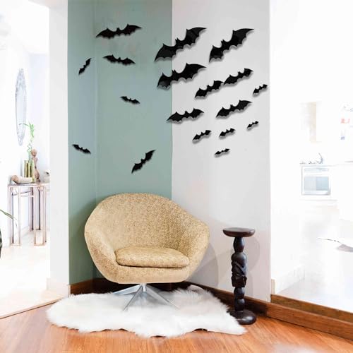 Halloween Bat Wall Decor Set - 72pcs 3D Scary Bat Stickers for Indoor Outdoor Home Decor - Black Variation