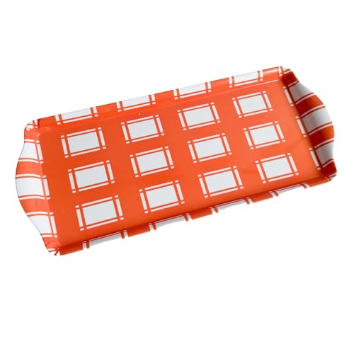 Orange Plaid Melamine Serving Tray with Handles - Seasonal Party Platter