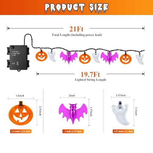 Halloween String Lights Battery Operated 20FT 30 LEDs with Timer - Pumpkin Bat Ghost Variation