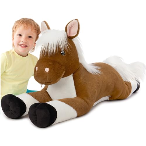 Dark Brown 43.3 Inch Giant Horse Stuffed Animal Plush Toy for Kids & Decor