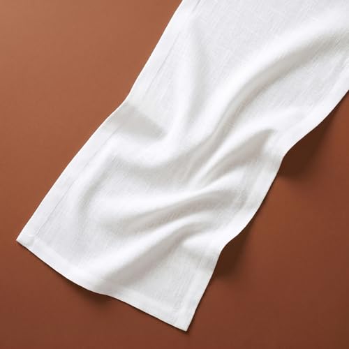 Pure Linen Table Runner White Extra Long 14x156 in - Fete Style, Handcrafted