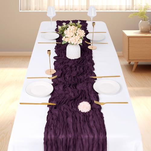 6 Pack Dark Purple Cheesecloth Table Runner 17 x 108 Inch Boho Wedding Decor