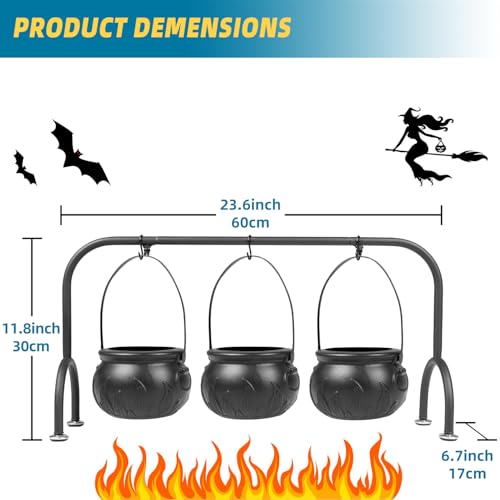 Halloween Cauldron Candy Bowls Set of 3 with Iron Rack Indoor Decorations