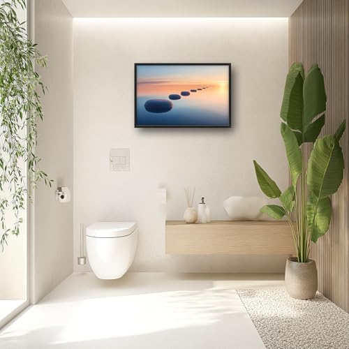 Calming Zen Stone Wall Art - Sunset Meditation Canvas Print 36x24 with Frame