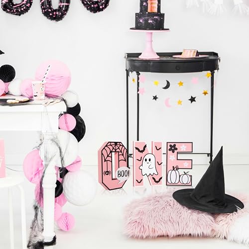 Halloween Wooden Sign - Pink 'ONE' Letter Table Decoration for Baby Girl Birthday