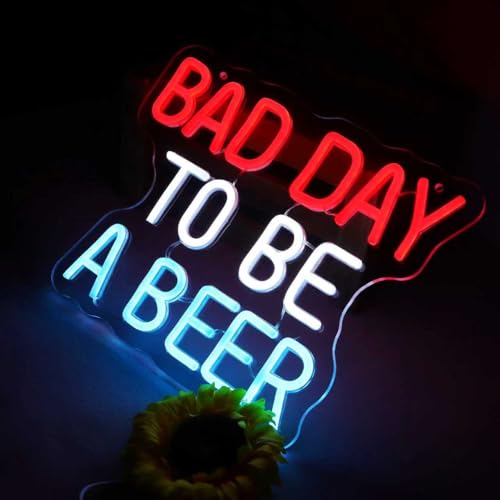 Funny LED Neon Sign - Beer Day Warning Wall Decor for Bar, Man Cave
