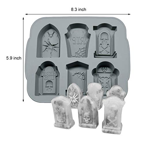 Halloween Skull & Tombstone Ice Cube Trays - 3D Silicone Mold for Whiskey & Cocktails