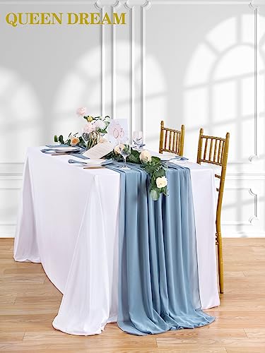 Dusty Blue Chiffon Table Runner Set - 5 Pieces 27x120 Inches for Wedding & Event Decor