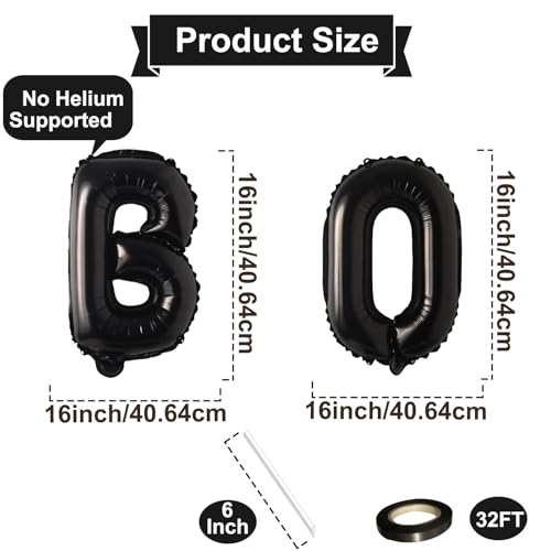 Black 'BOO' Letter Balloons - 16-Inch Mylar Halloween Decorations