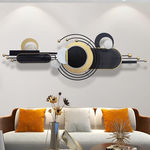 Large Modern Metal Wall Art - Black Geometric Abstract for Living Room - 58x18 in, Easy to Hang