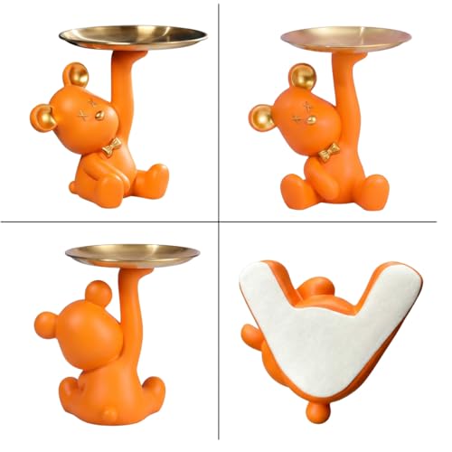 Orange Bear Figurine Tray - Resin Key & Candy Dish for Entryway & Decor