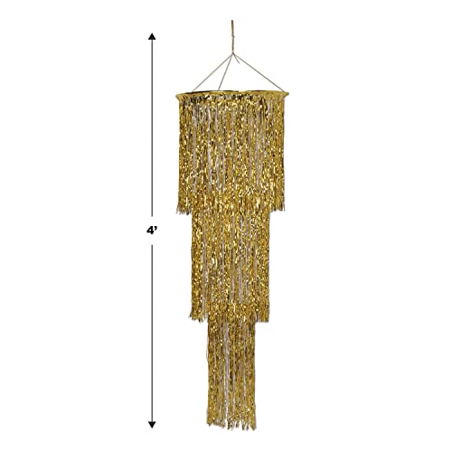 Gold Foil Chandeliers Hanging Decor 3-Pack - 4 Feet Elegant Overhead Party Decorations