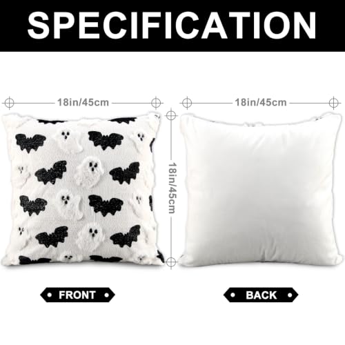 Halloween Throw Pillow Covers Set of 2 Ghost and Bat Design 18x18 Inches