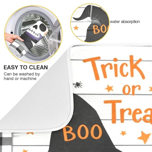 Halloween Gnome Dish Drying Mat - 16x18 Inch Microfiber Kitchen Counter Pad - Festive Pumpkin Skull Design