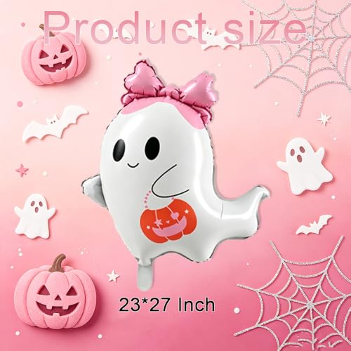 Pink Ghost Balloons Kit with Bow for Halloween Party Decorations - Set of 5