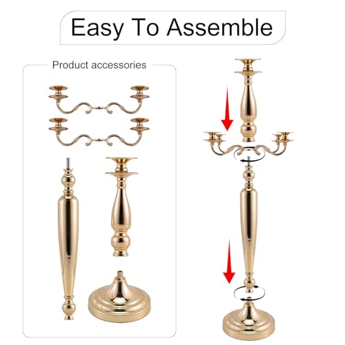 28in Gold 5-Arm Candelabra Wedding Centerpieces - Set of 2, Luxury Table Decor