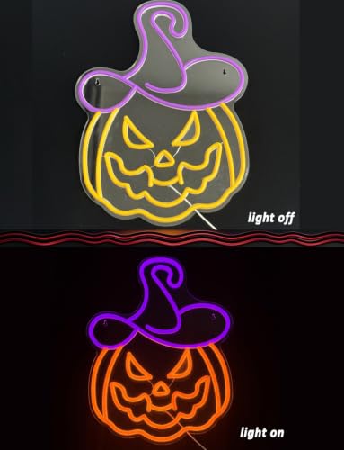 Halloween Neon Sign Pumpkin Witch Hat Variation - Spooky Party Decor