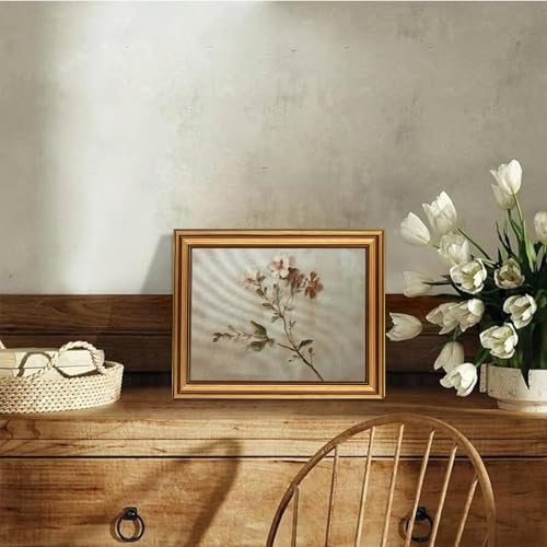 Floral Framed Wall Art - Rustic Wildflower Botanical Poster Print, 11x9 Inches, Gold Frame