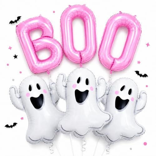 Halloween Balloon Kit with Pink Boo & Ghost Foil Balloons - Reusable Party Decorations