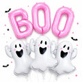 Halloween Balloon Kit with Pink Boo & Ghost Foil Balloons - Reusable Party Decorations