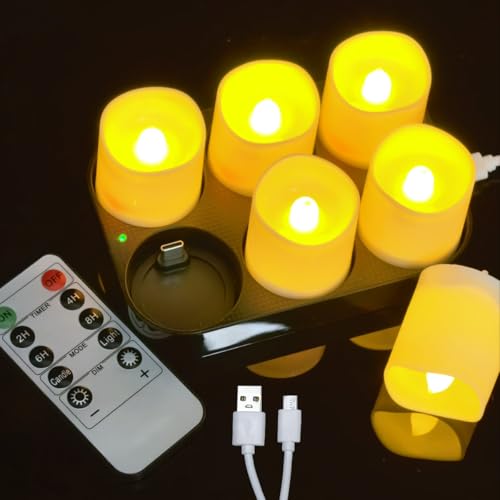 Rechargeable Flameless LED Tea Lights with Remote & Timer - Warm White - 6 Pack