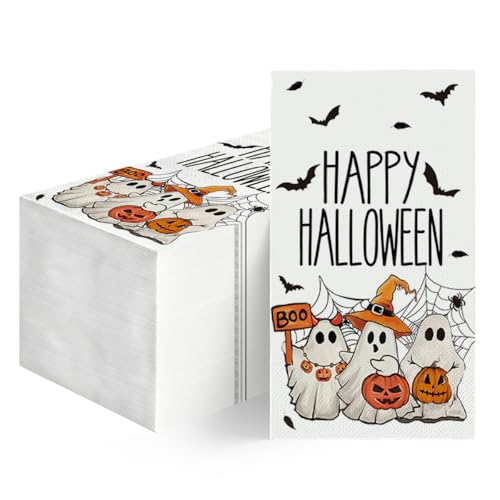 Halloween Paper Napkins Ghost Bat Spider Web White 100Pcs - Party Decor