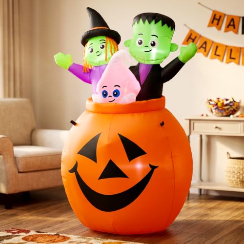 5ft Halloween Pumpkin and Ghosts Inflatable Decoration - Pumpkin Three Ghosts