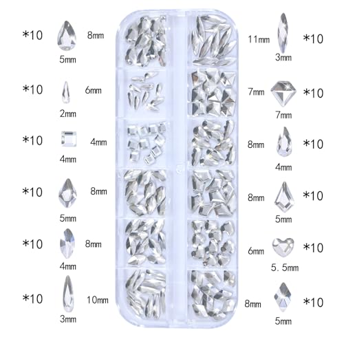 16# White Nail Rhinestones Kit - Multi-Shape Flat Back Crystals for Manicure & Nail Art