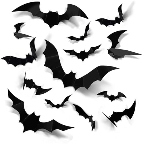 60 PCS Halloween Bat Wall Decor Stickers 3D Waterproof Black Spooky Bats