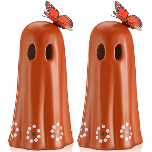 Mexican Ceramic Ghost Figurines Set - Day of the Dead Halloween Decor - 7 Inches
