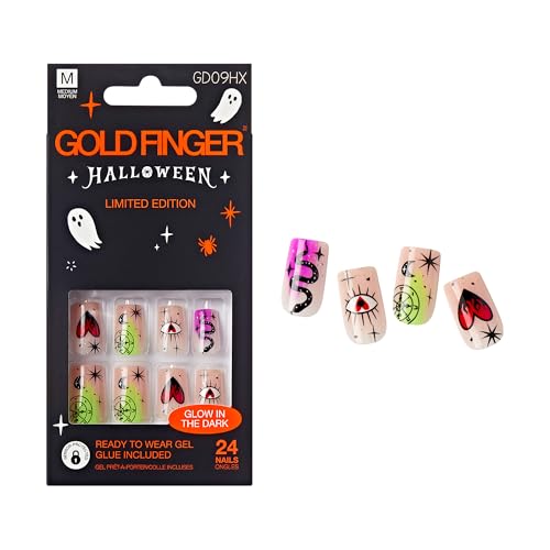 Glow in the Dark Halloween Gel Nail Set - 24 Press-On Spooky Designs