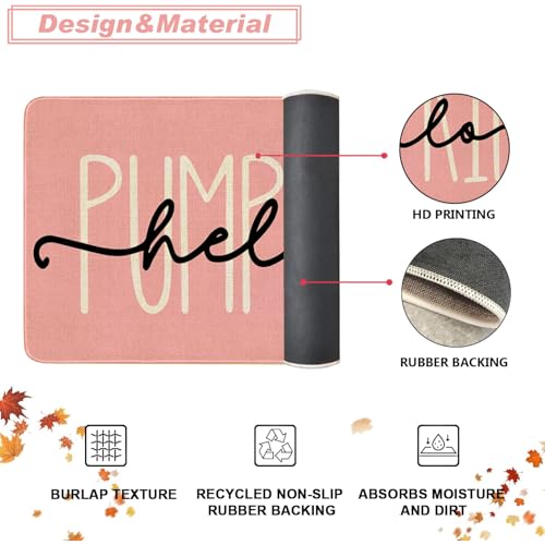 Pink Fall Kitchen Rugs Set - Pumpkin Doormat & Runner for Thanksgiving Decor