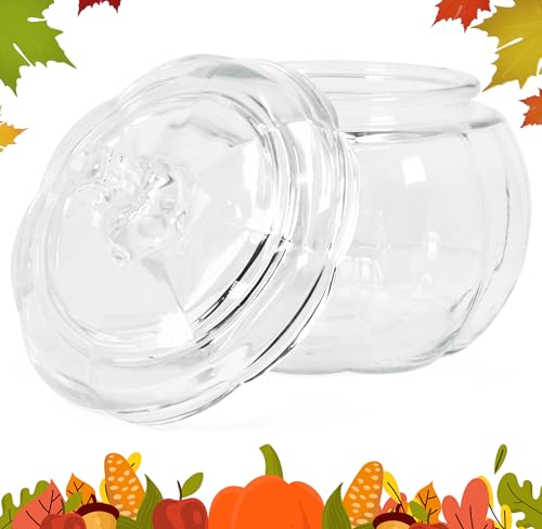 Glass Pumpkin Cookie Jar 36 oz with Lid - Decorative Food Storage Container