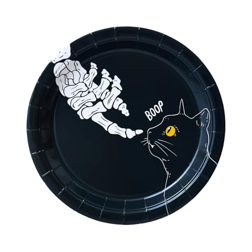 Halloween Party Paper Plates 24 Pack - Skeleton Hand Design, 9x9 Inches