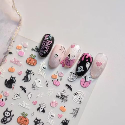 Halloween Ghost Nail Art Stickers 5D Embossed Pumpkin Skull Spider Web - Style C, 2 Sheets