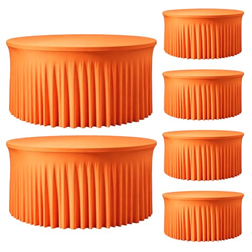 Orange Round Tablecloth 60 Inch Pack of 6 for 5FT Tables, Fall Halloween Thanksgiving